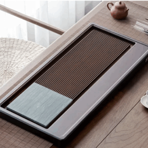 中式茶具功夫茶盤-空間擺件胡桃色竹制木紋石排水茶盤